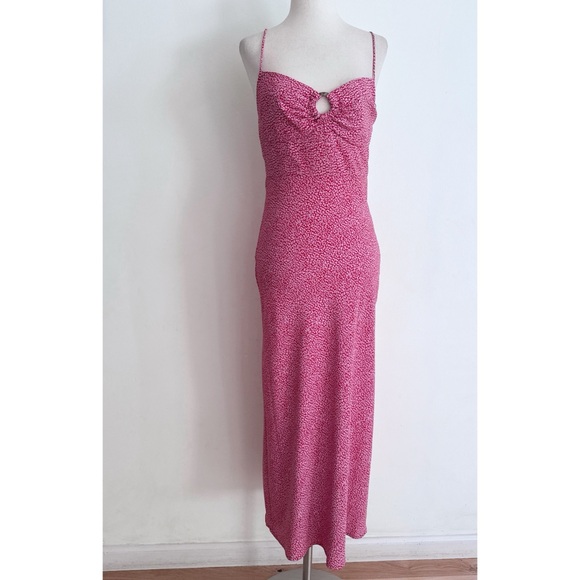 VGUC Zara Pink Animal Print SlipMidi Backless Dress Small - Picture 2 of 14